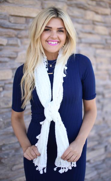 White sales tassel scarf