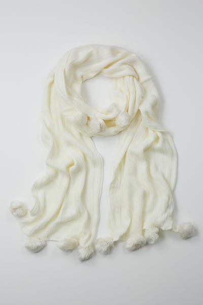 Blair Knit Pom Pom Scarf White / Ivory