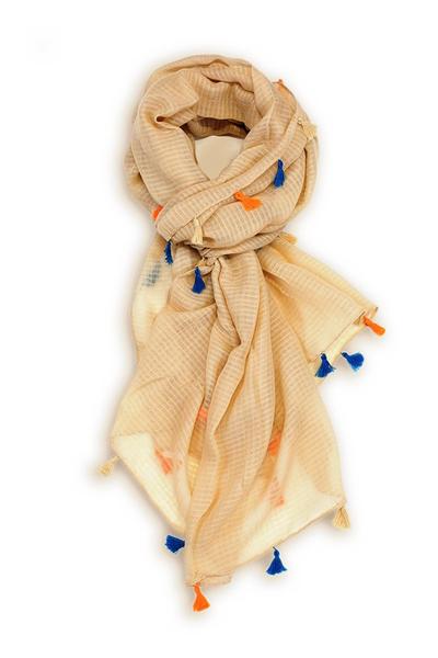 Dawn Solid Color Tassel Scarf Beige
