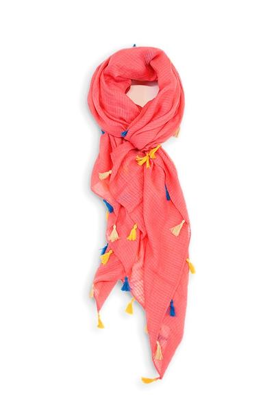 Dawn Solid Color Tassel Scarf Coral