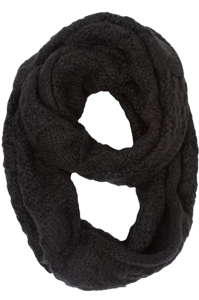 Elaina Cable Knit Circle Scarf Black