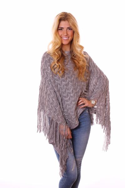Kyra Glimmer Poncho Grey With Model