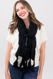 Leona Chunky Solid Tassel Scarf Black With Model