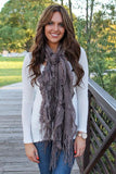 Lexie Furry Ruffle Scarf Brown With Model