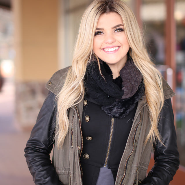 Morgan Neck Scarf-Black With Model 2