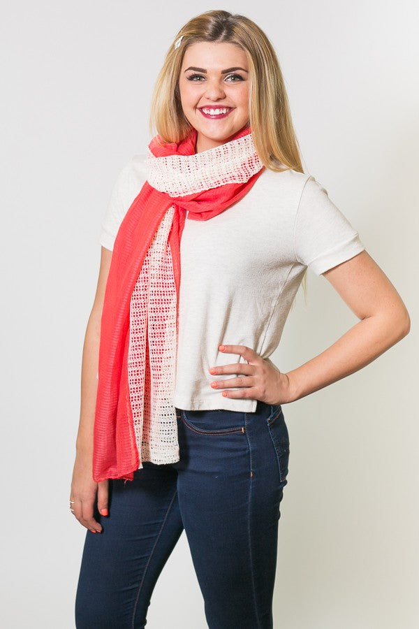 Antoinette Mesh Textured Scarf Coral With Model