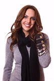 Blair Knit Pom Pom Scarf Black With Model