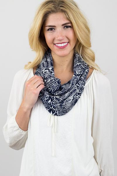 Candace Nordic Infinity Scarf Blue With Model