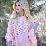 Catherine Floral Knit Poncho Pink