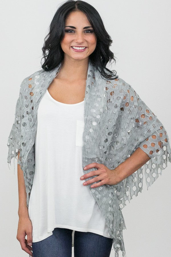 Delilah Textured Triangle Scarf Grey With Model