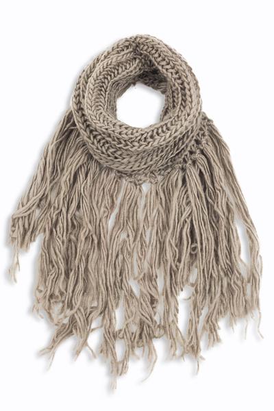 Eloise Cozy Finged Scarf Taupe