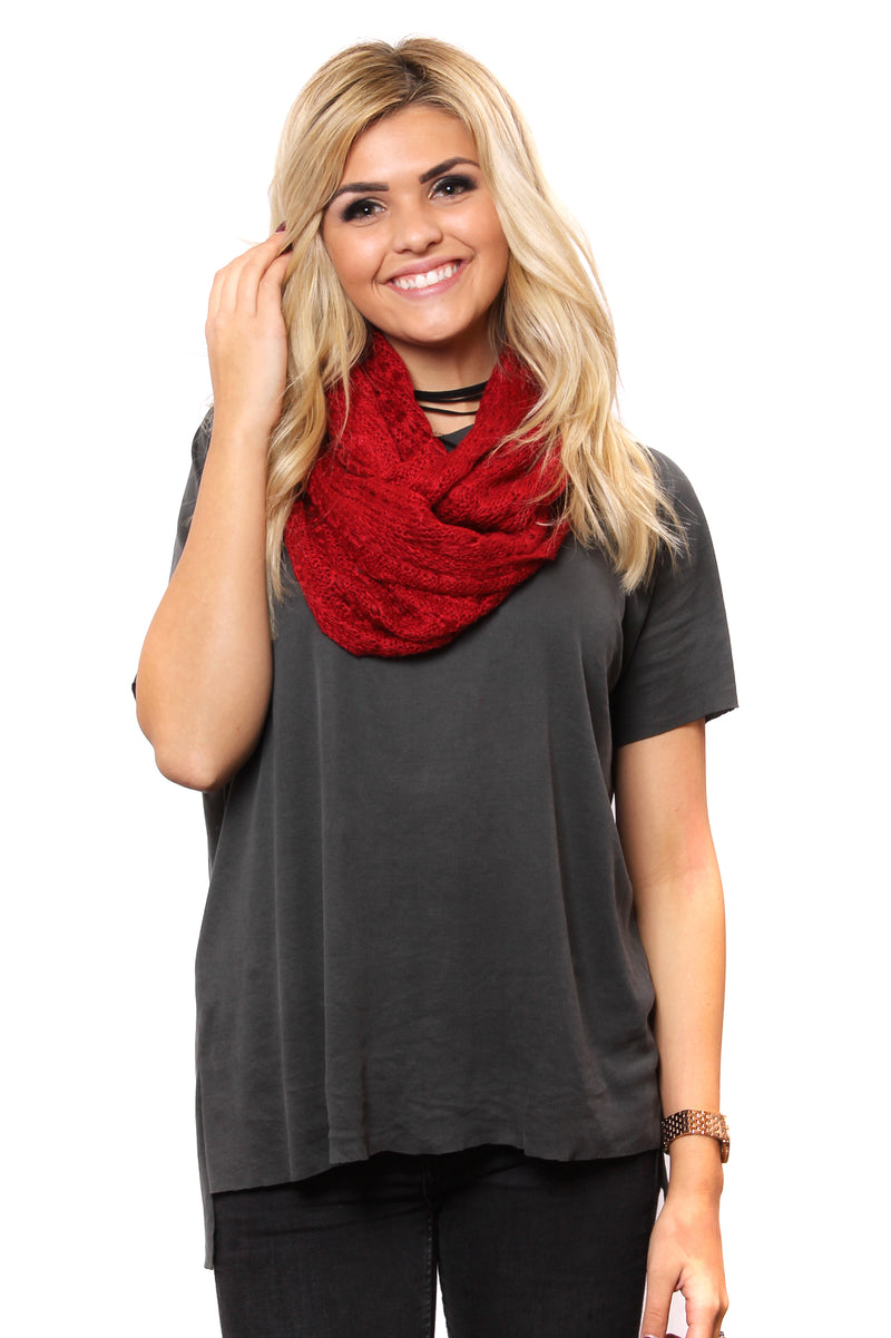 Hadley Knit Scarf Burgundy With Model