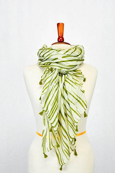 Iris Striped Tassel Scarf Green