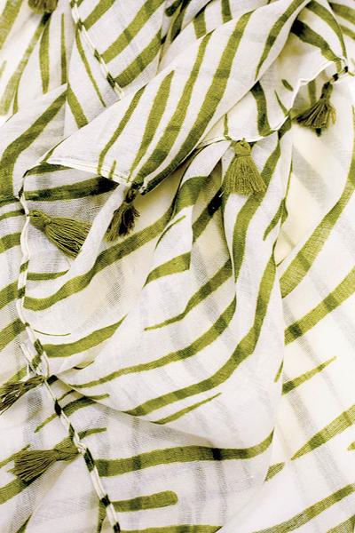 Iris Striped Tassel Scarf Green