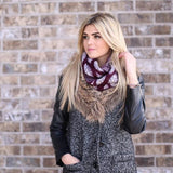 Jessica Leaf Infinity Scarf Burgundy With Model