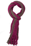 Kimberly Striped Fringe Neck Scarf Burgundy Brown