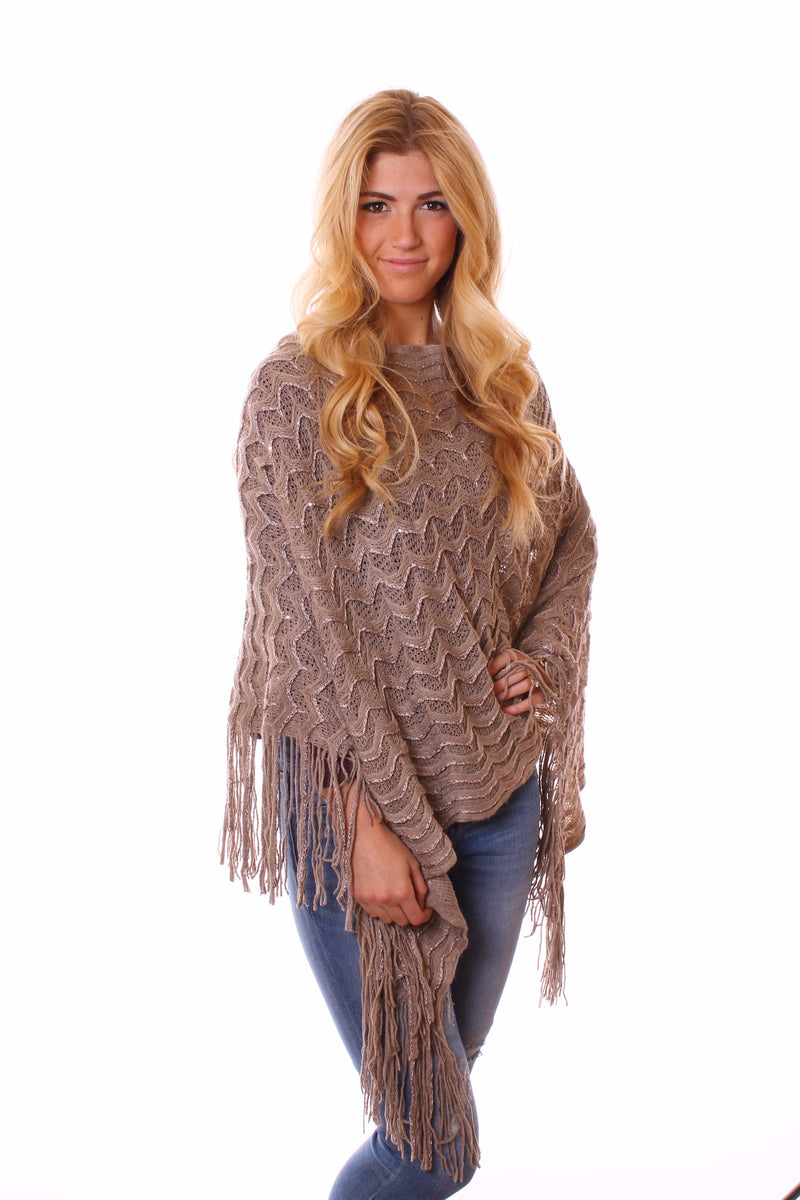 Kyra Glimmer Poncho Tan With Model