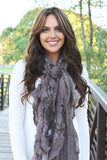 Lexie Furry Ruffle Scarf Brown With Model