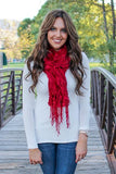Lexie Furry Ruffle Scarf Red With Model