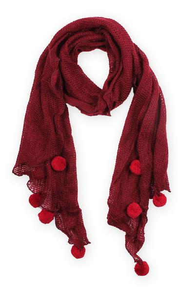 Lynda Pom Pom Scarf Burgundy