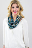 Mabel Plaid Infinity Scarf Blue Multi With Model