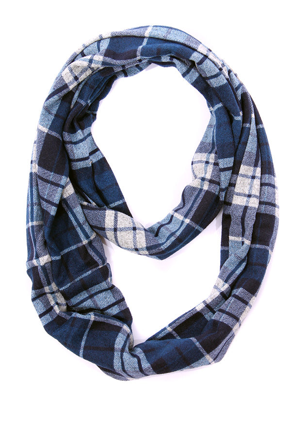 Mable Plaid Infinity Scarf Navy