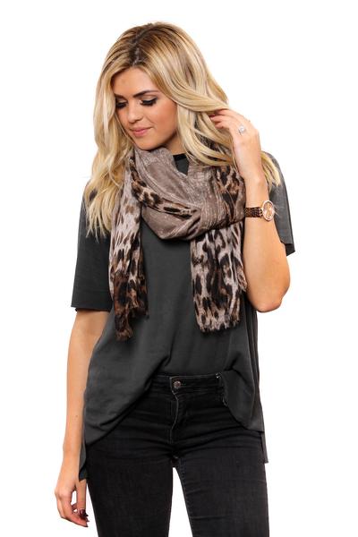 Leopard Printed Shawl for Women - Black Beige Animal Print Scarf in Soft  and Stylish Design