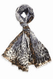 Markie Leopard Ombre Fringe Scarf Grey