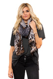 Markie Leopard Ombre Fringe Scarf Grey With Model