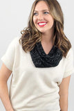 Melanie Metallic Loop Scarf Black With Model