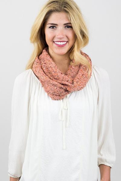 Piper Tweed Infinity Scarf Peach Multi With Model