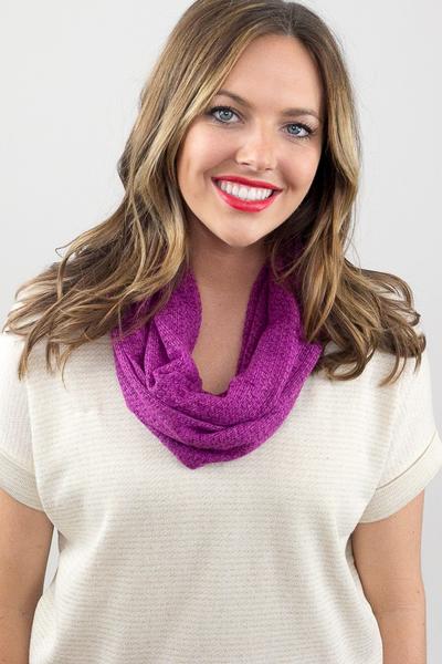 Rosemary Skinny Knit Infinity Scarf Plum With Model