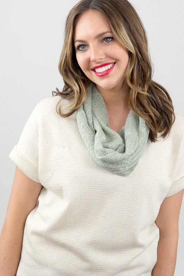 Rosemary Skinny Knit Infinity Scarf Sage With Girl