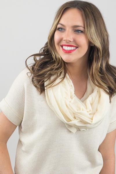 Shirley Soft Jersey Infinity Scarf Ivory With Model