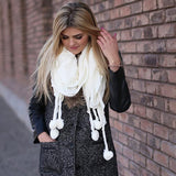 Skylar Pom Pom Neck Scarf White With Model