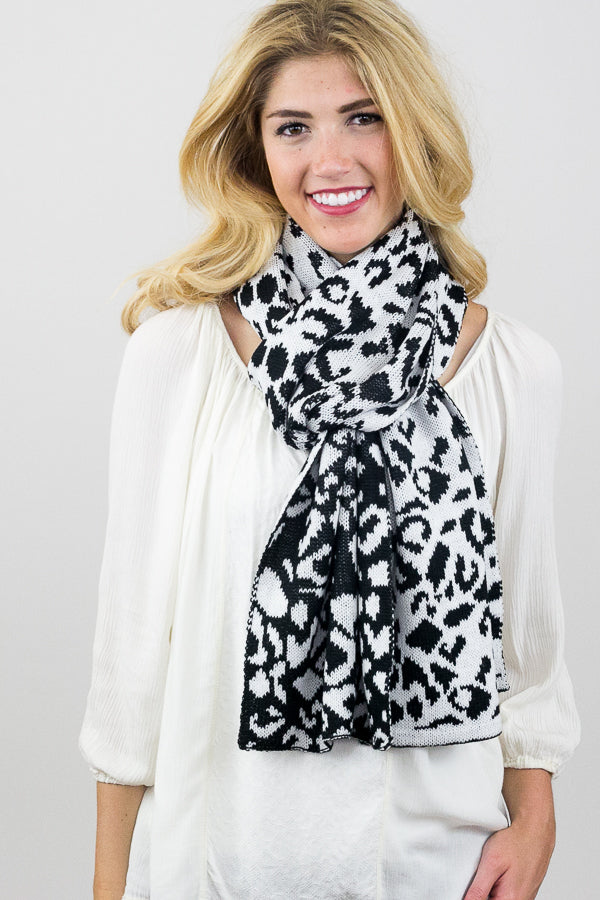 Susie Knit Leopard Scarf With Model