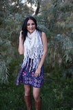 Tiana Knit Triangle Fringe Scarf Ivory With Model