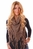 Tiana Knit Triangle Fringe Scarf Taupe With Model