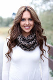 Trudy Popcorn Knit Infinity Scarf Brown With Girl