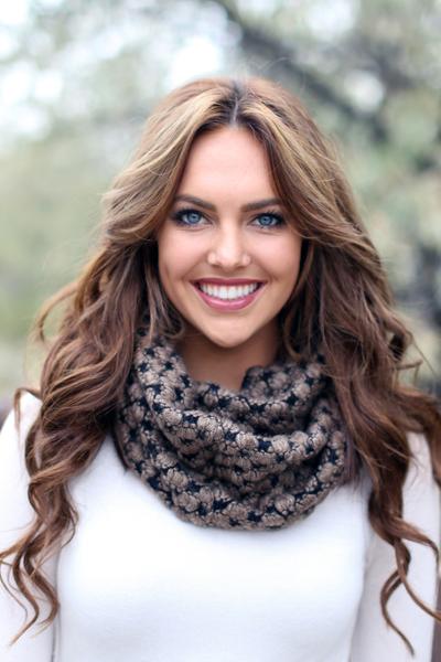 Trudy Popcorn Knit Infinity Scarf Brown With Model