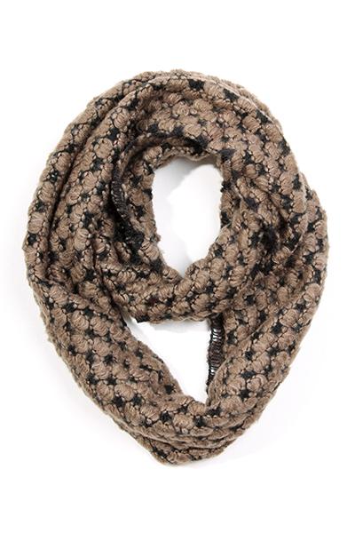 Trudy Popcorn Knit Infinity Scarf Brown