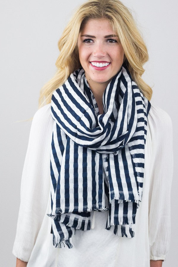 Striped Donna Scarf Navy on Model