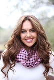 Trudy Popcorn Knit Infinity Scarf Pink With Model